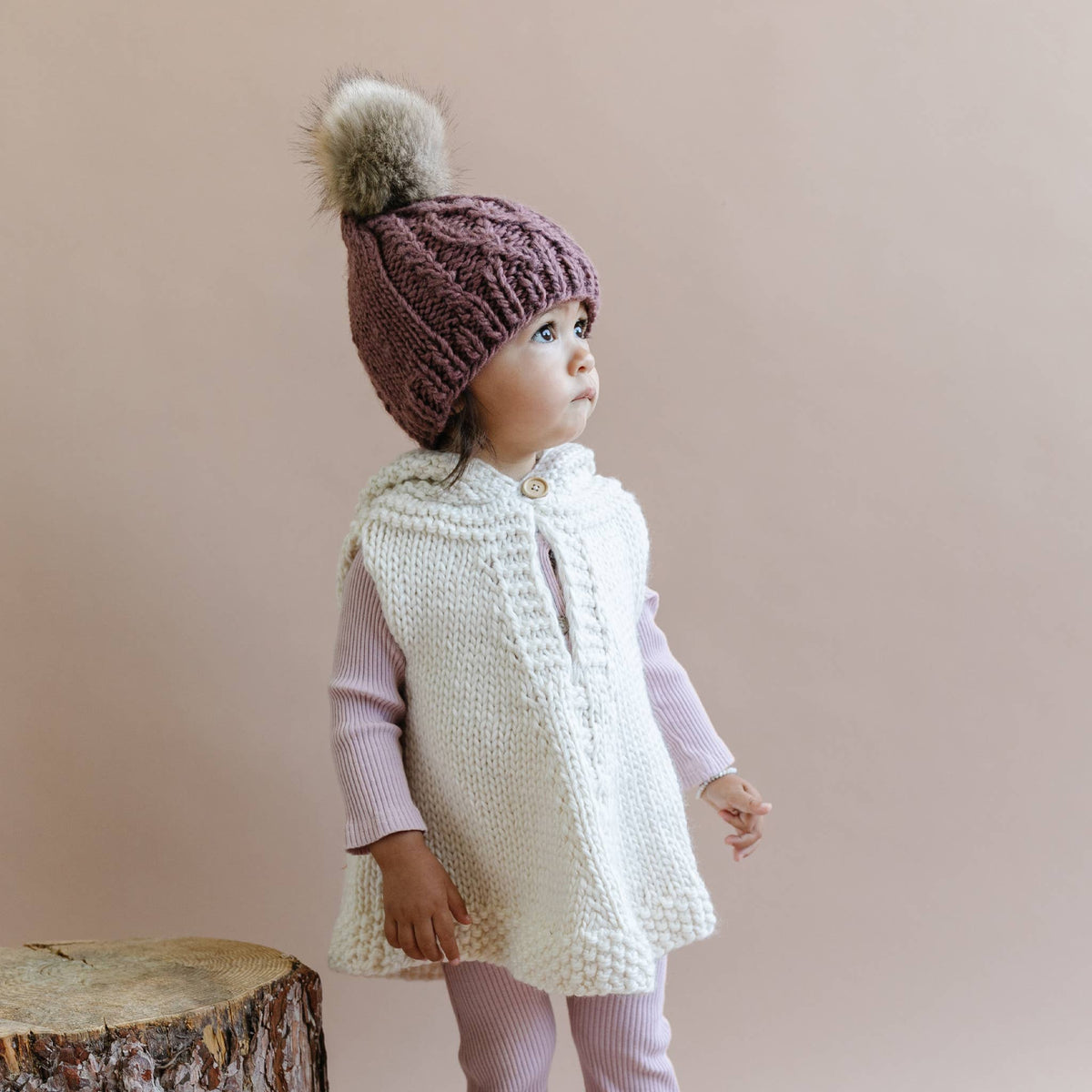 CREAM KIDS FUR PONCHO