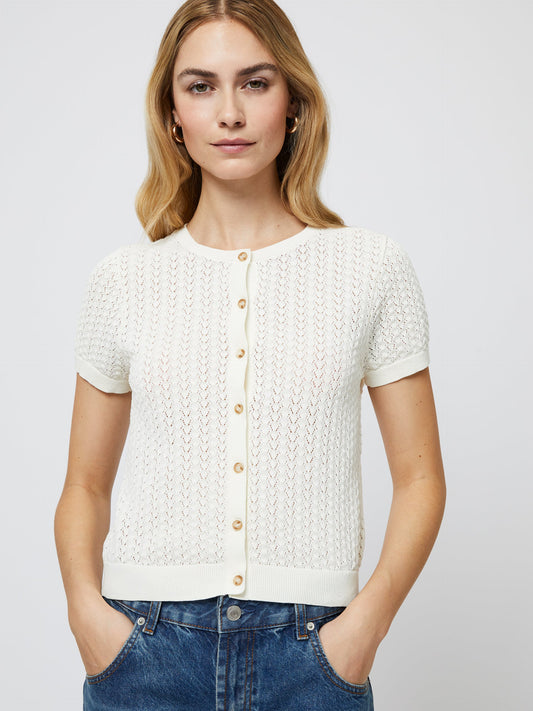 COTTON BLEND POINTELLE CARDIGAN