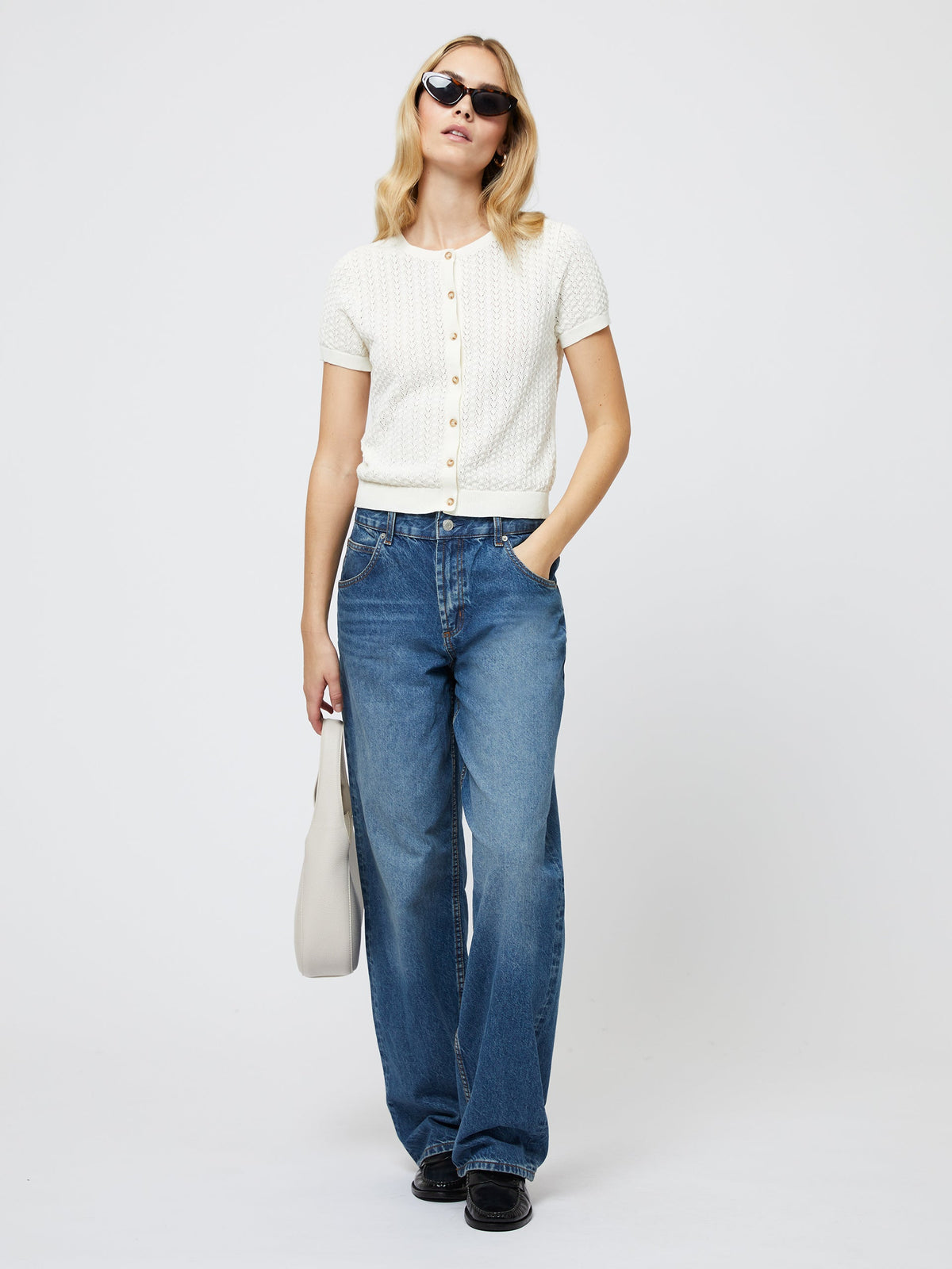 COTTON BLEND POINTELLE CARDIGAN