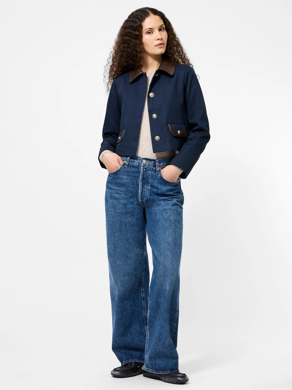 CONTRAST TRIM TWO POCKET JACKET