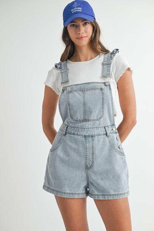REMI RUFFLE DENIM OVERALLS