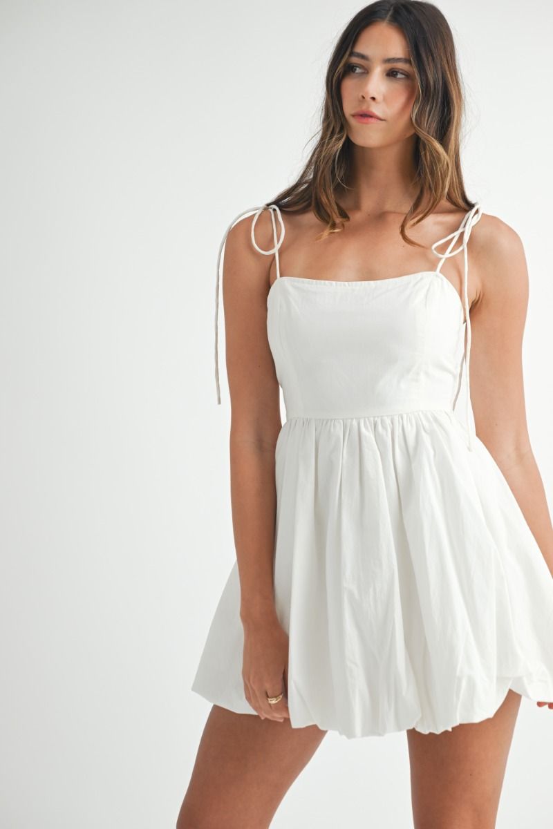 BUBBLE HEM STRAP SHOULDER MINI DRESS