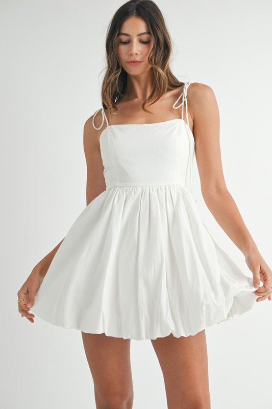 BUBBLE HEM STRAP SHOULDER MINI DRESS